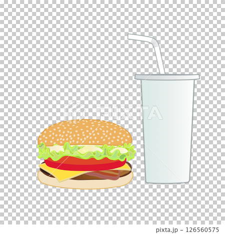 ハンバーガーとドリンクのイラスト ハンバーガーとドリンクのイラスト 126560575