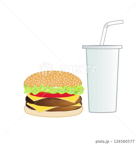 ハンバーガーとドリンクのイラスト ハンバーガーとドリンクのイラスト 126560577