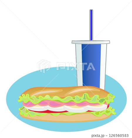 サンドイッチとドリンクのイラスト サンドイッチとドリンクのイラスト 126560583