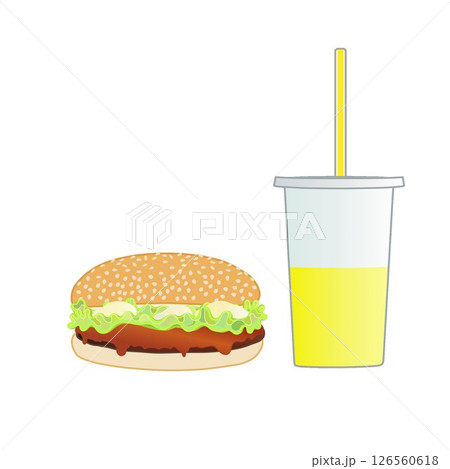 ハンバーガーとドリンクのイラスト ハンバーガーとドリンクのイラスト 126560618