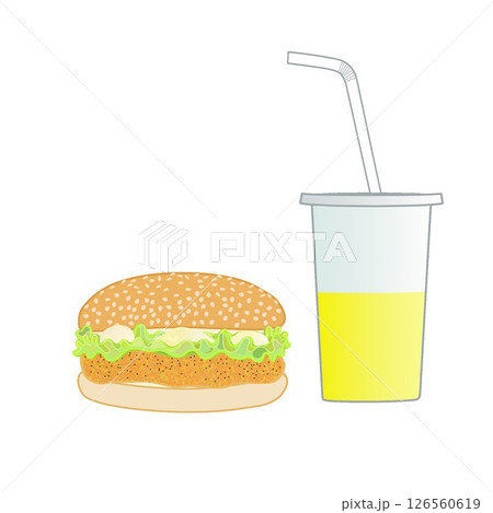 ハンバーガーとドリンクのイラスト ハンバーガーとドリンクのイラスト 126560619