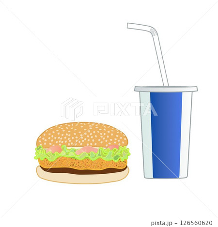 ハンバーガーとドリンクのイラスト 126560620