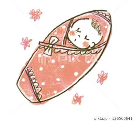 ピンクのお包みに包まれた幸せそうに眠る赤ちゃん 126560641