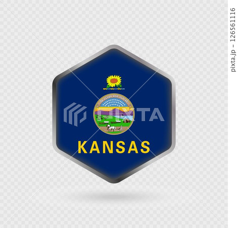 Kansas State Flag Icon in Hexagon Shape. 126561116