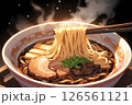 チャーシューやメンマが入ったおいしそうな醤油ラーメンを箸で食べようとしている、湯気があがってあたたか 126561121