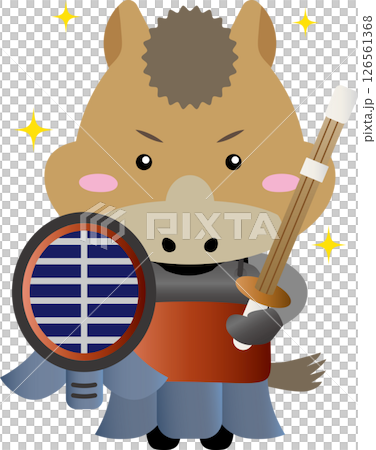 Horse character wearing kendo armor (Year of the Horse, Zodiac, Sports, Cute Illustration) 126561368