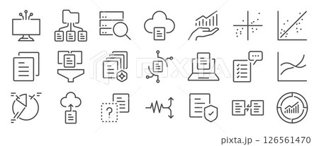 Data driven icon set. It includes file, folder, cloud, server, transaction and more icons.  126561470