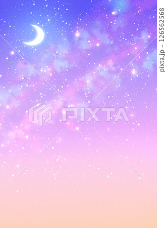 三日月と星空 背景イラスト素材 夕月 水彩 ピンク 紫 三日月と星空 背景イラスト素材 夕月 水彩 ピンク 紫 126562568