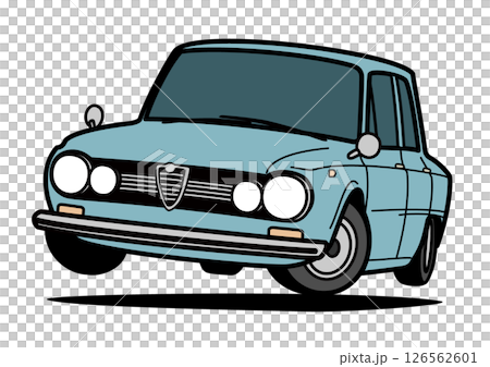 復古義大利轎車跳躍藍色汽車插畫 126562601