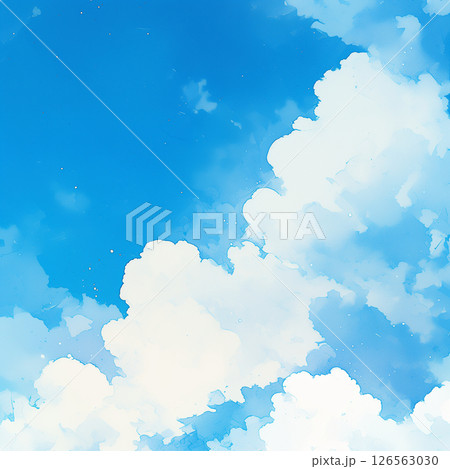 青空と飛行機雲と入道雲の水彩のイラスト背景 126563030