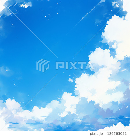 青空と飛行機雲と入道雲の水彩のイラスト背景 126563031