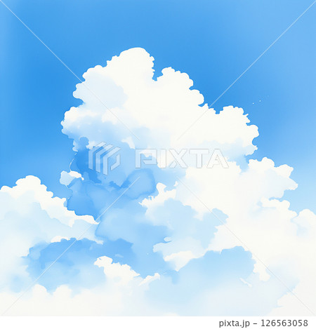 青空と飛行機雲と入道雲の水彩のイラスト背景 126563058