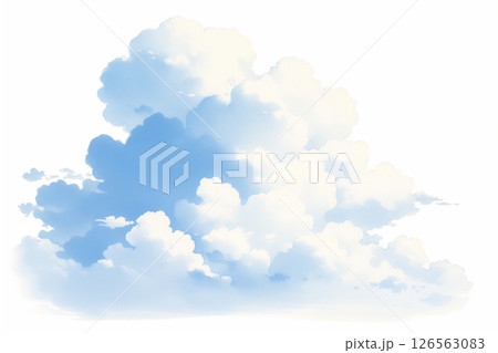 青空と飛行機雲と入道雲の水彩のイラスト背景 126563083