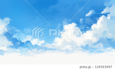青空と飛行機雲と入道雲の水彩のイラスト背景 126563097
