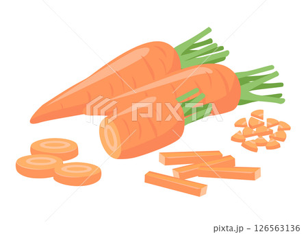 ニンジンのシンプルなベクター画像。調理用にカットされた人参。 126563136