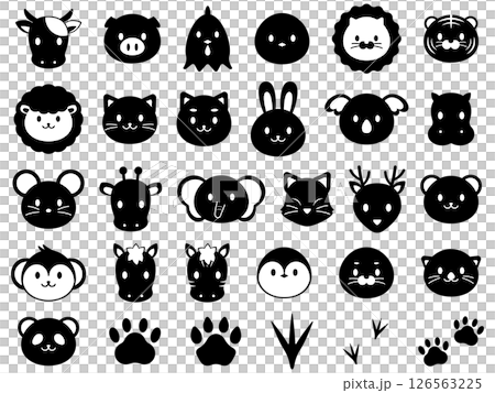 一組 30 個單色動物圖標 一組 30 個單色動物圖標 126563225