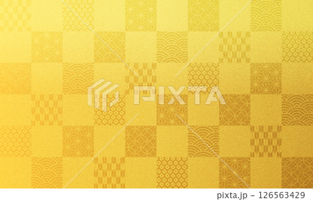和柄・市松模様・祝・金・背景・伝統・模様・年賀状 和柄・市松模様・祝・金・背景・伝統・模様・年賀状 126563429
