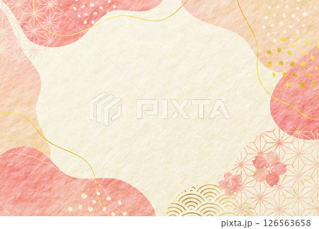 春 桜 水彩風 曲線 和柄 和紙の背景 春 桜 水彩風 曲線 和柄 和紙の背景 126563658