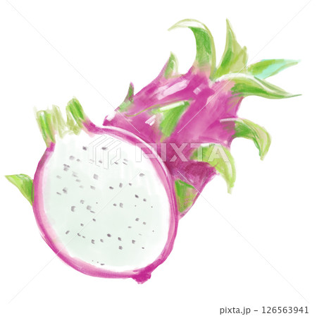新鮮で美味しそうなドラゴンフルーツの水彩イラスト 126563941