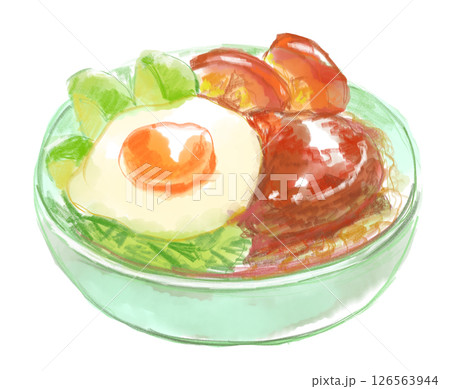美味しそうなロコモコ丼の水彩イラスト 美味しそうなロコモコ丼の水彩イラスト 126563944