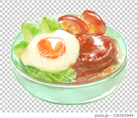 美味しそうなロコモコ丼の水彩イラスト 美味しそうなロコモコ丼の水彩イラスト 126563944