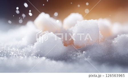 キューブ状の角砂糖とふんわり積もるグラニュー糖のマクロ写真 キューブ状の角砂糖とふんわり積もるグラニュー糖のマクロ写真 126563965