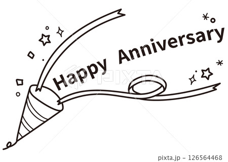 Happy Anniversaryの文字入りクラッカーのイラスト／記念日に使える線画素材 126564468