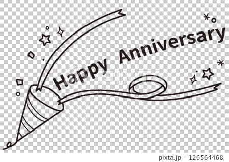 Happy Anniversaryの文字入りクラッカーのイラスト／記念日に使える線画素材 126564468