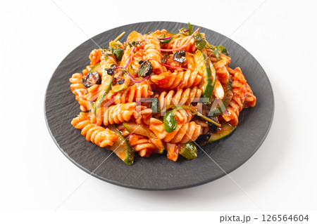 Fusilli Salad on White Background 126564604