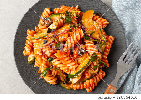 Fusilli Pasta Salad with Tomato Sauce 126564610