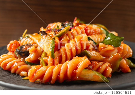 Fusilli Pasta Salad with Tomato Sauce 126564611
