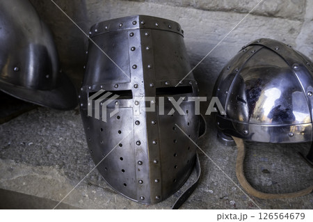Ancient medieval armor helmets Ancient medieval armor helmets 126564679