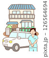 患家を訪問する訪問看護ステーションの看護師と車のイラスト 126564694