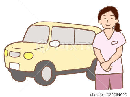 精神科訪問看護ステーションの車と看護師のイラスト 126564695