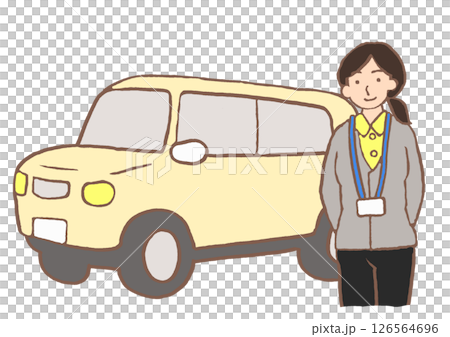 Illustration of a psychiatric visiting nurse station car and a mental health welfare worker 126564696