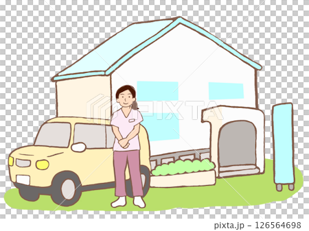 精神科出診護理站建築、車輛及護理師示意圖 精神科出診護理站建築、車輛及護理師示意圖 126564698