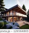 the AI Image Generator, Modern Wooden House in Forest Setting 126564803