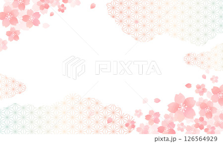 水彩風の桜と　ピンクグラデーションの　春の和柄　背景	 126564929