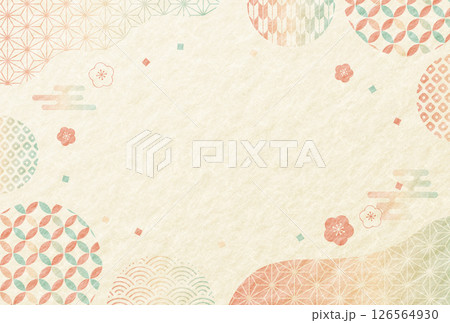 梅のかわいい和柄モダン 和紙の背景 126564930