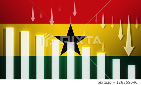 Flag with a declining bar chart and down arrows. Flag with a declining bar chart and down arrows. 126565046