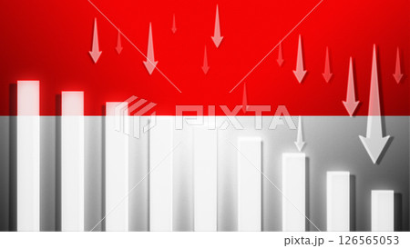 Flag with a declining bar chart and down arrows. Flag with a declining bar chart and down arrows. 126565053