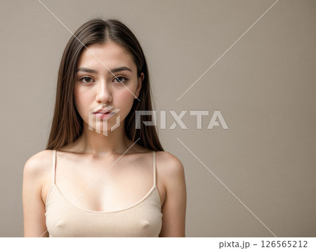 Minimalist Portrait of a Young Woman in Beige Minimalist Portrait of a Young Woman in Beige 126565212