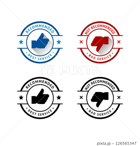 Set of badge like and dislike, thumbs up and thumbs down symbols, vector stamps 126565347