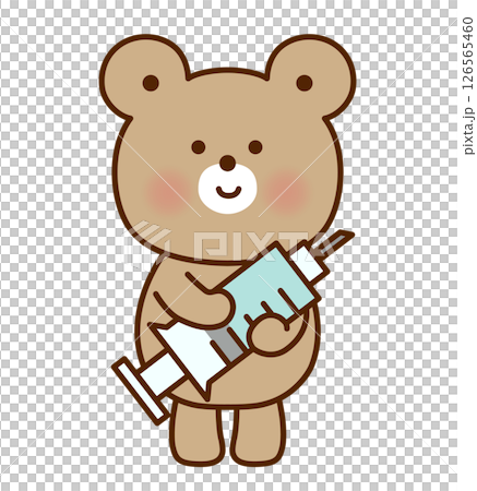 一隻可愛的熊拿著注射器的插圖 126565460