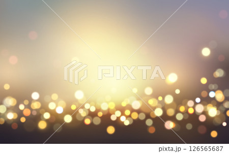 Soft Glowing Lights Bokeh with Warm Sunset Tones Elegant blur of golden and pastel background 126565687
