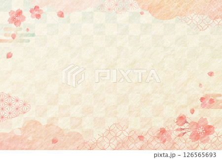 春 水彩風 桜と和柄 和紙の背景 市松模様 春 水彩風 桜と和柄 和紙の背景 市松模様 126565693