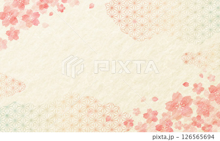 水彩風の桜　春の和柄　 和紙の背景 126565694