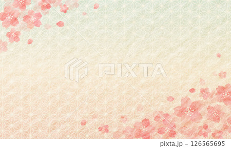 水彩風の桜と ピンクグラデーションの 春の和柄 和紙の背景 水彩風の桜と ピンクグラデーションの 春の和柄 和紙の背景 126565695