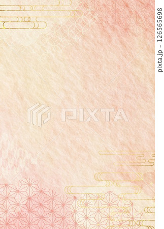 ピンク　春　和柄　和紙の背景　縦	 126565698