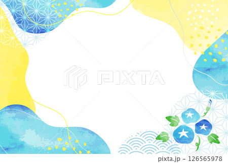 朝顔　夏　水彩風　おしゃれな 手描き曲線 フレーム	 126565978